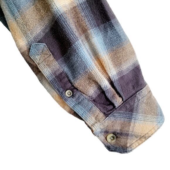 CQR Beige Gray Blue Plaid Flannel Corduroy 100% Cotton Button-Up Shirt Men's L - Picture 4 of 8